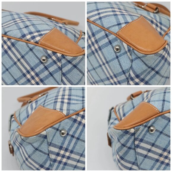 BURBERRY Nova Check Blue Label Hand Bag Wool Light Blue Silver Auth - Picture 16 of 16